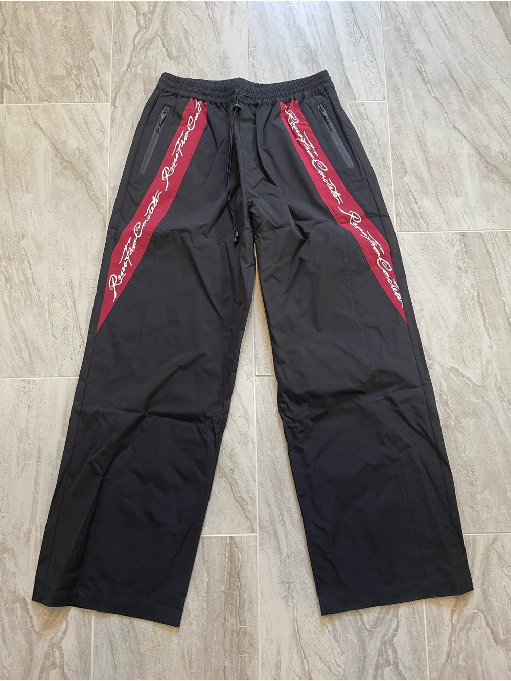 Men's Black Track Pants with Red Side Stripe